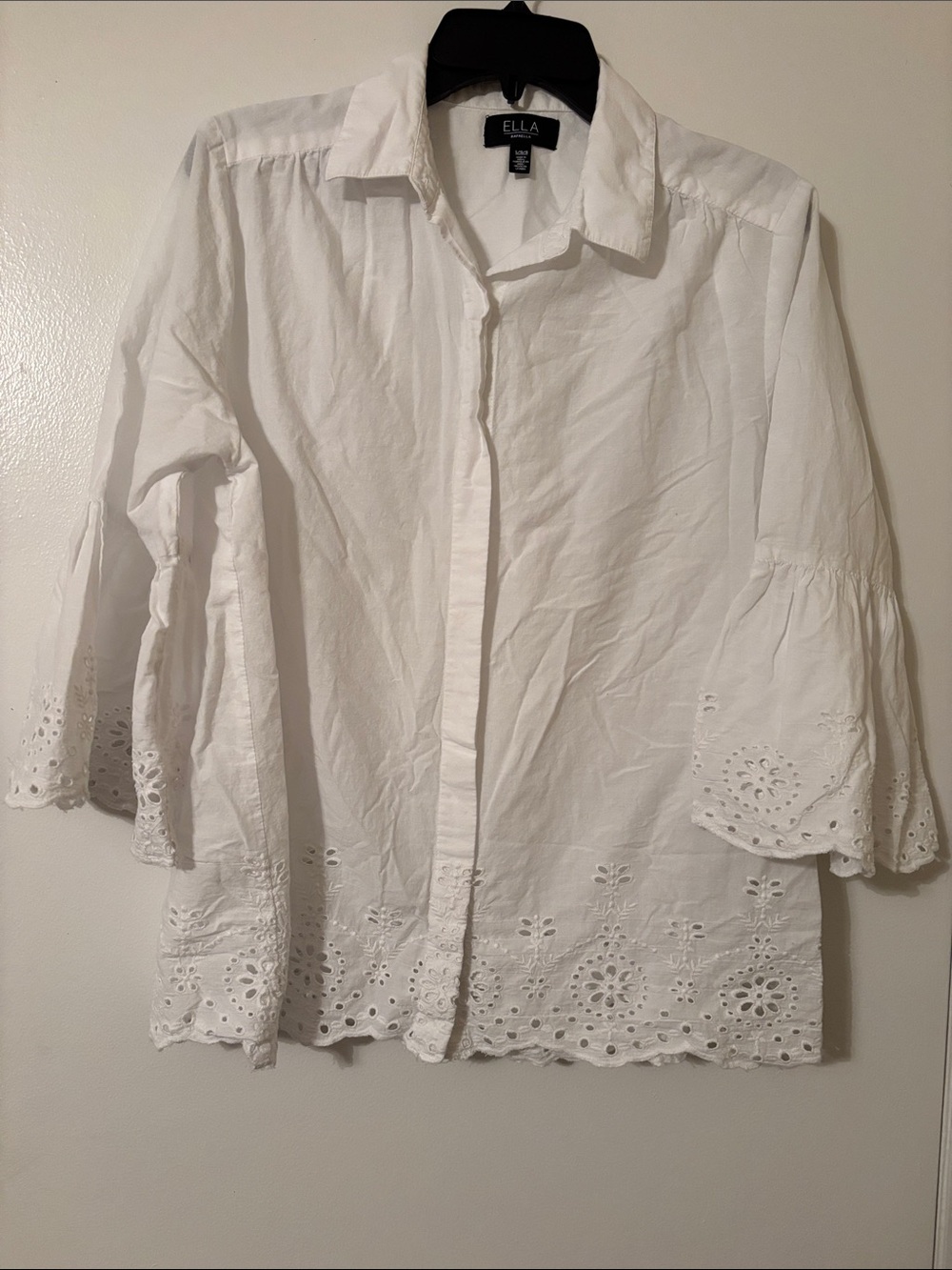 Ella White Eyelet Button-Front Cotton Blouse